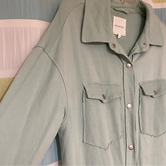 Avec Les Filles Anthropologie Mint Shacket Snap Button Oversized Sz Medium - Picture 3 of 9